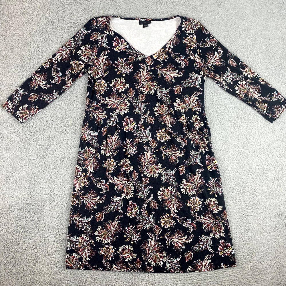 J Jill‎ Shirt Dress Womens Small Wearever Floral 3/4 Sleeve V-Neck Tee Top Tunic